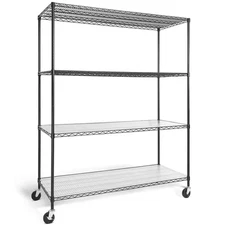 Black 4-Tier Steel Heavy Duty Garage Storage Shelving Unit with Wheels and Liner