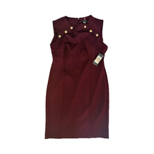 Tommy Hilfiger Women’s Burgundy Sheath Dress Size 12 NWT Gold Button Detail