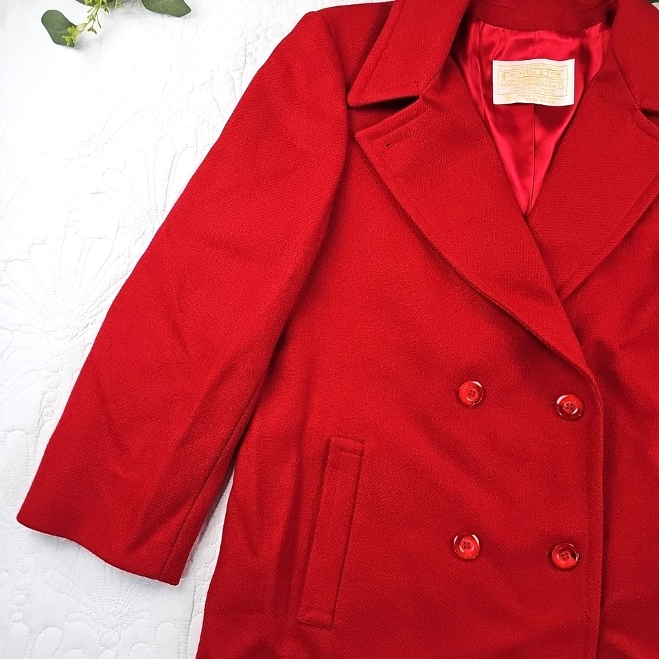 VTG Pendleton Men's Bright Red Pea Coat 100% wool MAde in USA MEASUREMENTS - Image 4 of 4