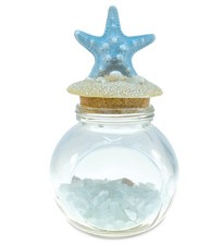 CoTa Global Turquoise Starfish Nautical Glass Bottle With Crystal Rocks and S...
