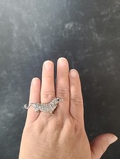 Dachshund Rhinestone Stretch Ring Size US 10 Costume Jewelry