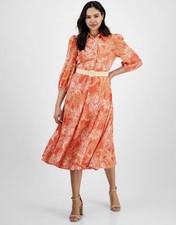 Tahari Women's Paisley Belted Fit & Flare Dress - Coral Paisley SIZE 12 