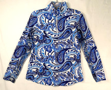 IBKUL Top Womens S Blue Paisley 1/4 Zip Long Sleeve Mesh Pickleball Golf