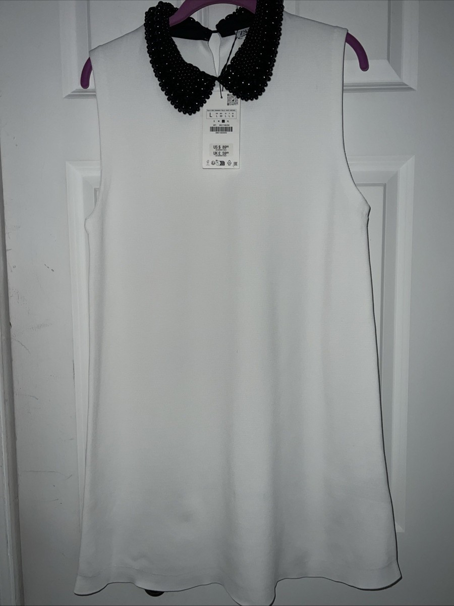 zara contrasting short dress SHORT DRESS WITH COMBINED SEQUINS - White