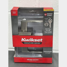 Kwikset Singapore Square Satin Nickel Keyed Entry Handle w/ SmartKey Security