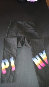 Victoria's Secret Pink Black Leggings Size Small Logo On Calfs Stretch