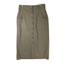 Maeve Anthropologie Skirt Womens 10 Olive Green Cotton Utility Button Front