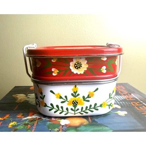 Hand-Painted Floral Tiffin Box – Enamelware – Made in India / Bento Box