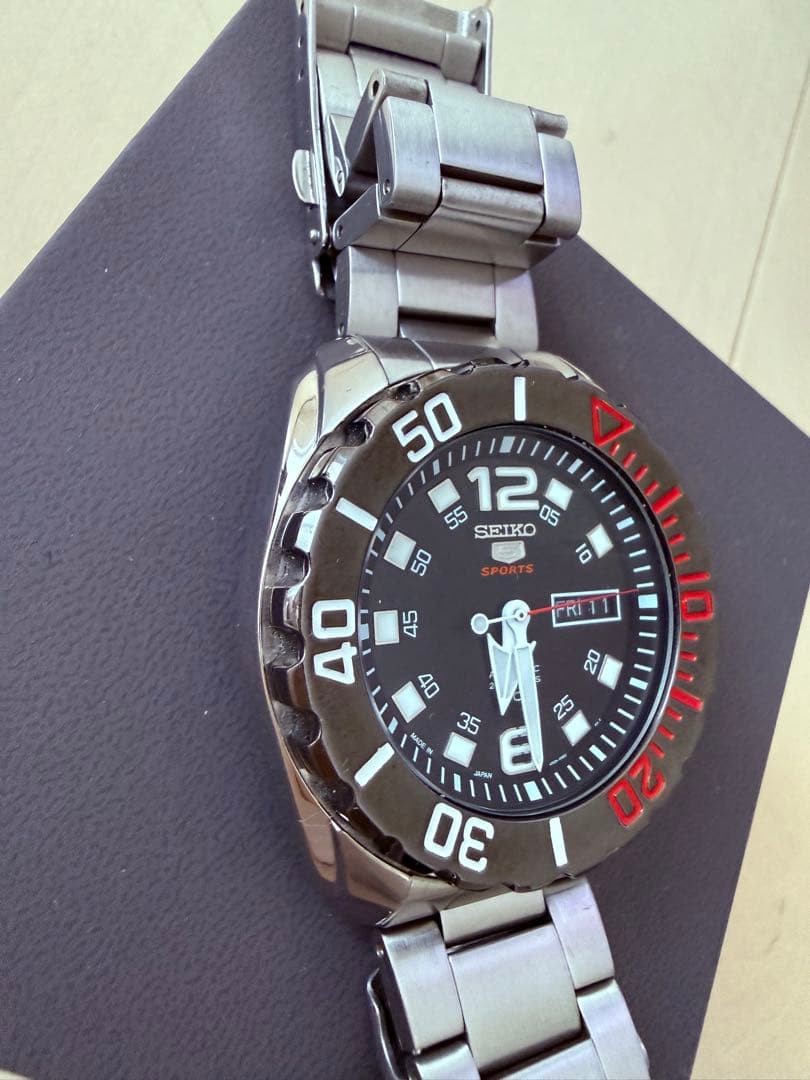 Seiko SRPB35JI Automatic Watch Men's Sports 5 Black/Silver Rotating Bezel Used image 2