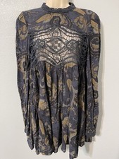 Free People Sweet Thing Mini Dress Paisley Print Open Back Crochet Panel Boho XS