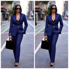 Chic Women Navy Suits 2 Pcs Business Wedding Office Party Prom Ladies Outfits UK