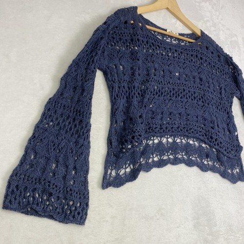 Hollister Lace Sweater Women’s Size M/L Bell Sleeve Y2K Beachwear Open Knit - Picture 3 of 9