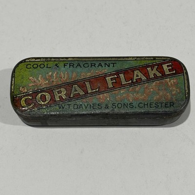 Vintage W.T. Davies & Sons, Chester Coral Flake Tobacco Tin RARE BLUE/GREEN