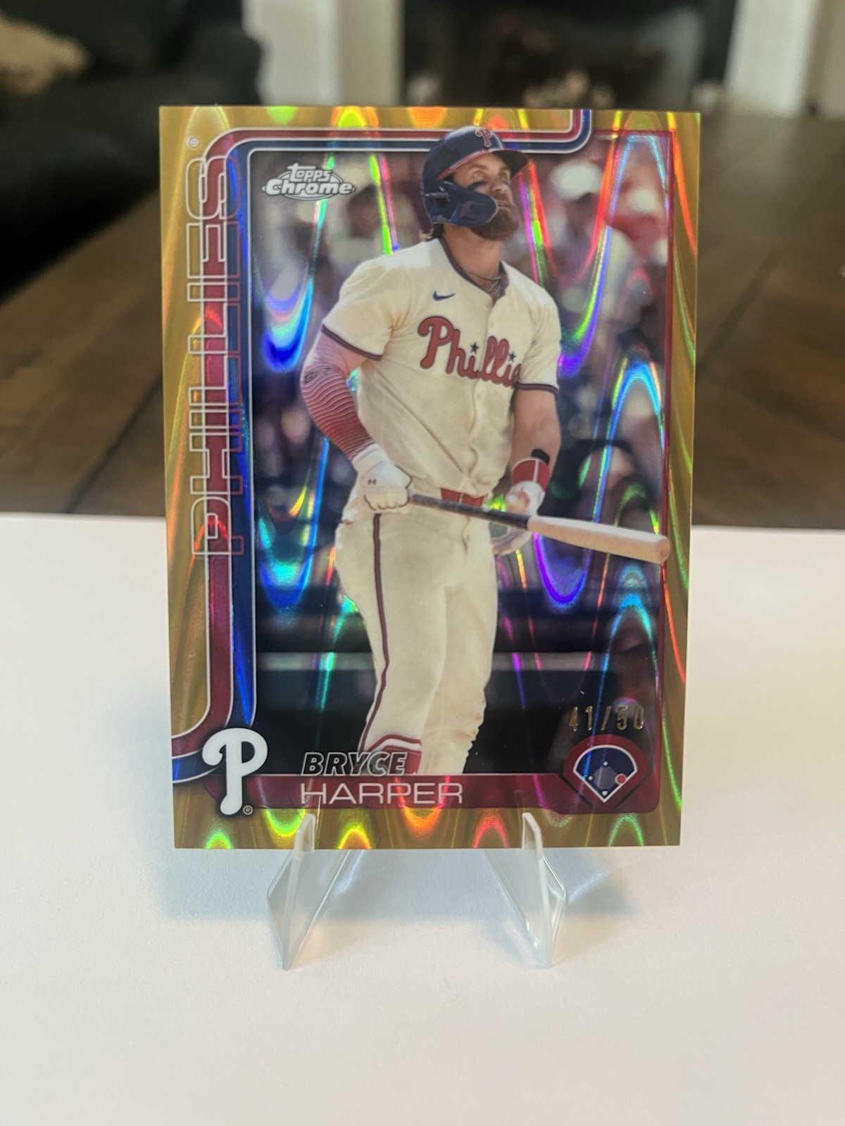 Bryce Harper 2025 Topps Chrome Gold Raywave /50 Phillies #150