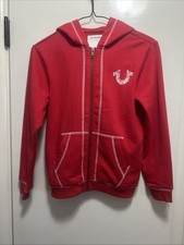 TRUE RELIGION Youth True Red Full Zip Shoestring Hoodie Sweatshirt Size S