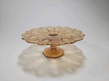 VERY RARE L.E. Smith Amber Quintec Pattern Pedestal Cake Plate STUNNING EUC