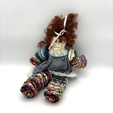 Vintage Handmade Yo-Yo Quilt Piece Cloth Rag Doll Curly Hair Country Folk Art