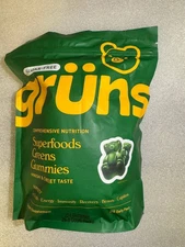 Gruns Adults Super Greens Gummies, NO SUGAR Superfood Gummy Bears 28 Packs