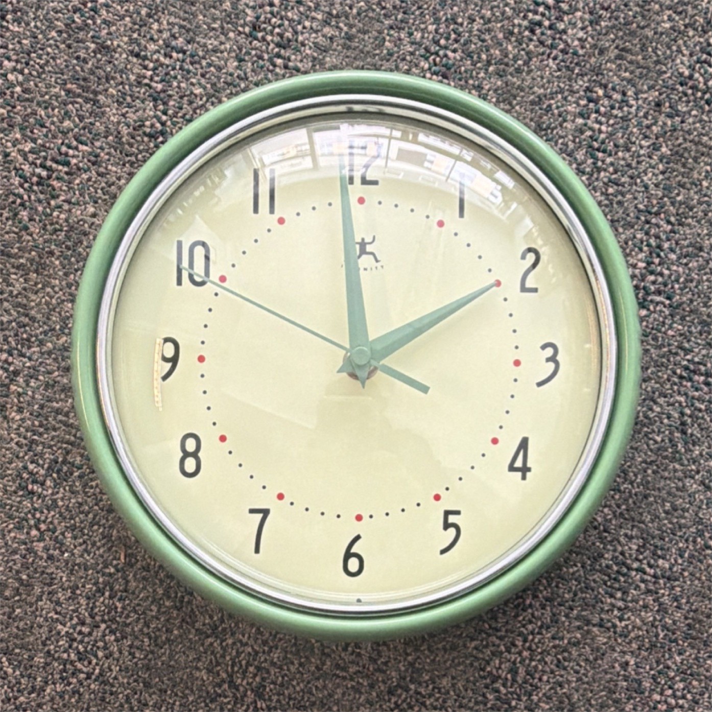 Infinity Instruments Retro Green Wall Clock Metal Frame Quartz Movement Analog