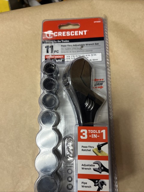Crescent CPTAW8 Pass-Thru X6 Adjustable Wrench and Spline Socket Set, 11-Piece
