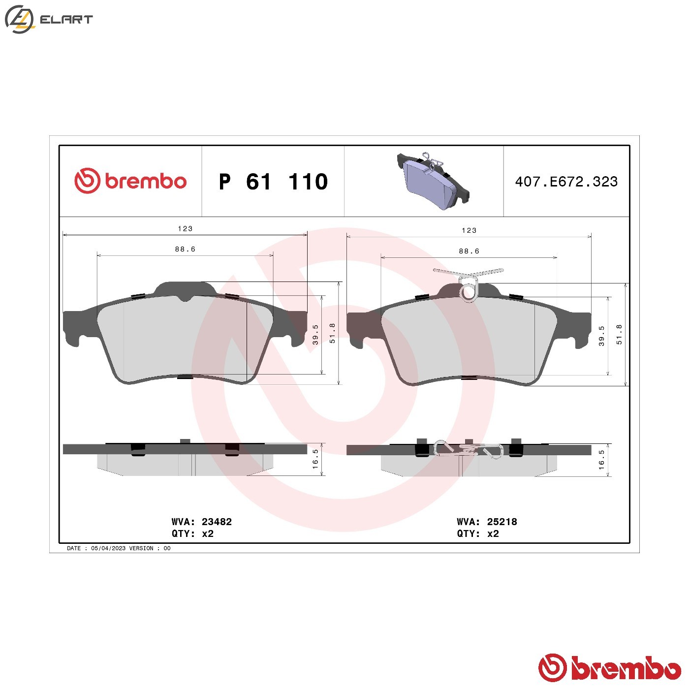 BRAKE PAD SET DISC BRAKE P 61 110 FOR PEUGEOT 508/SW/Van 4HL9HL /BHX5GZ 1.6L