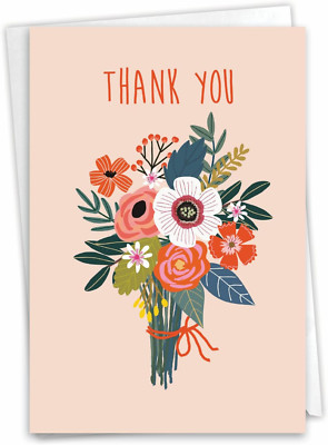 Thank You Greeting Card with 5 X 7 Inch Envelope (1 Card) Bouquets