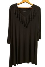 Enfocus Studio Womens Little Black Dress Size 16 Stretch Ruffle Neck A Line VGC