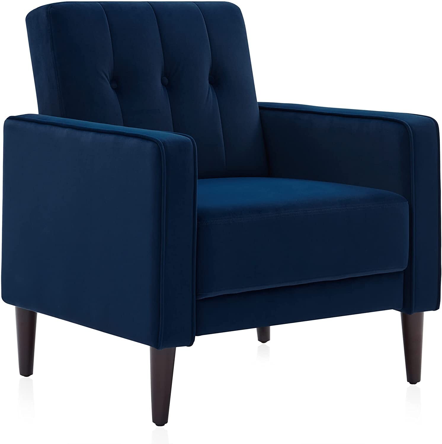 Accent Armchair Velvet Upholstered Tufted Back Padded Rounded Armrest Navy Blue