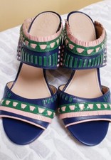 Tory Burch Blue Leather Heels Topanga Mule Size 7 NWOT 350