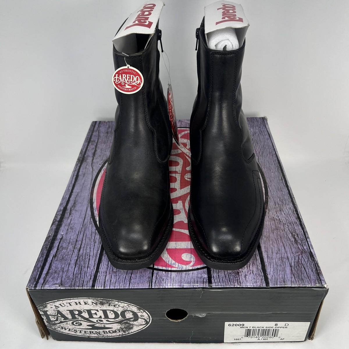 LIKE NEW LAREDO MENS LEATHER WESTERN HOXIE ZIP UP BOOT MENS SIZE 8.5 BLACK Laredo Mens Western Boots Hoxie side zipper Black size 8 D  main image 3