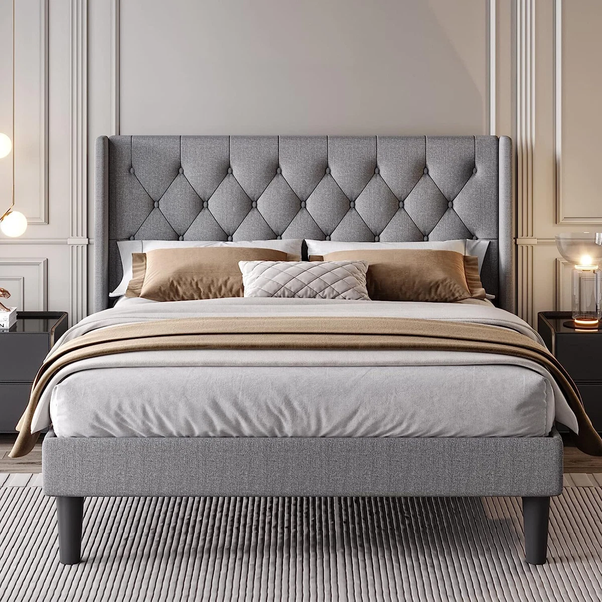 Queen bed frame light grey online
