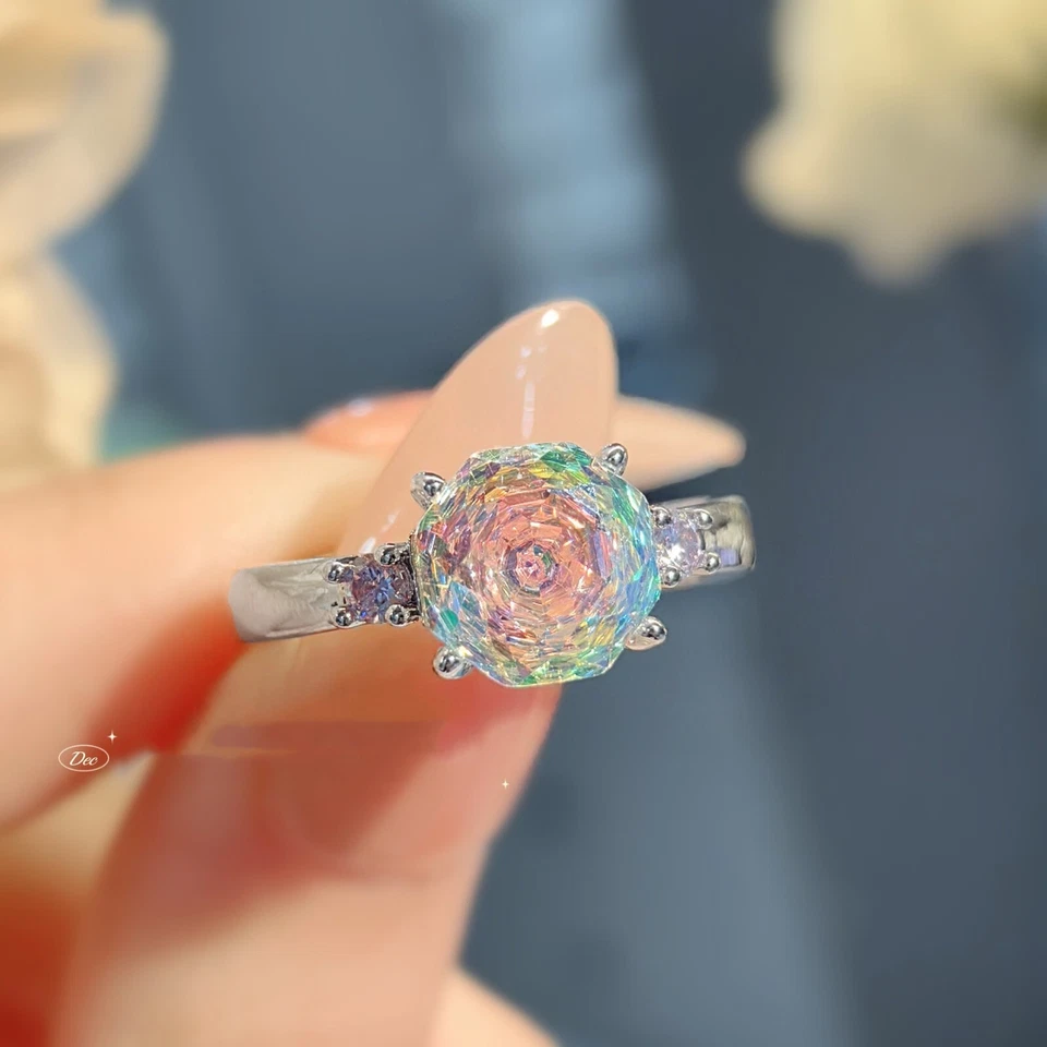 Pendientes collar de plata con dije de gemas de topacio místico arco iris corte rosa de 3 piezas para mujer Foto 2 de 4