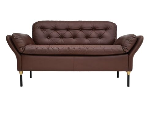 Danish 2-seater sofa, original brown leather, 70s, very good condition - 第 1/12 張圖片