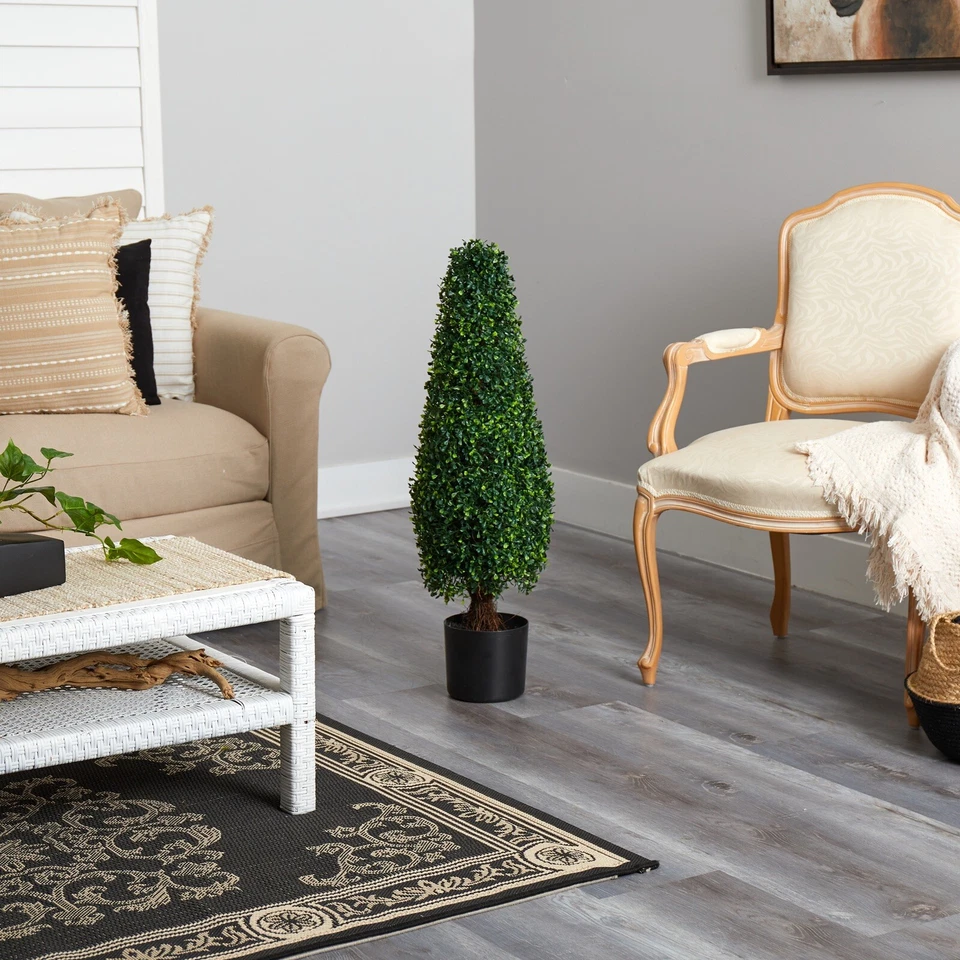 Torre de boj artificial de 3’ decoración de árbol topiario UV (interior/exterior). Venta al por menor $153 Foto 3 de 3