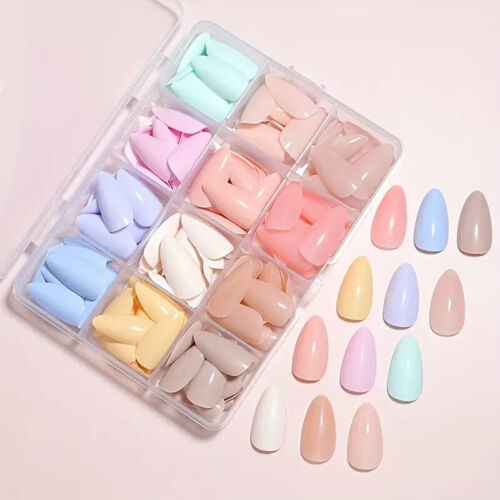 288pcs Glossy Pastel Colour Press-On Nails - Long Oval, Full Coverage + Glue - Picture 2 of 2