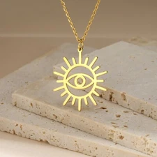 VASSAGO Sun Eye Hollow Pendant Necklace Stainless Steel Charm Jewelry