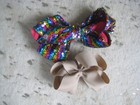 2 GIRLS JOJO SIWA MULTI-COLOR SEQUIN BOW BEIGE HAIR BOWS — photo 1