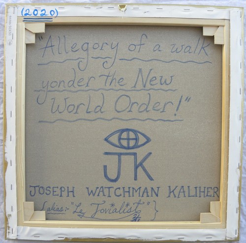 Joseph KALIHER (Texas 1970) ALLEGORY of a WALK YONDER THE NEW WORLD ORDER 50x50 - Foto 8 di 10