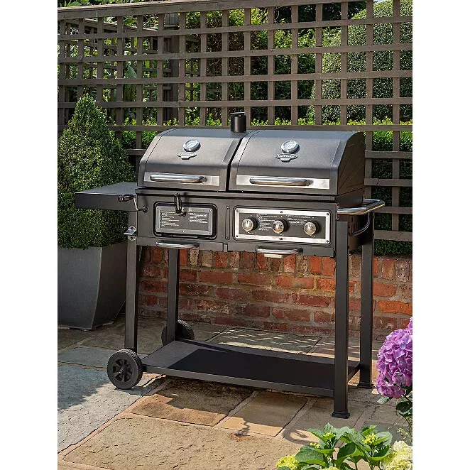 Gas and Charcoal BBQ Grill Dual Fuel Uniflame Smoker Barbecue Side
