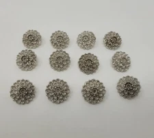 12 pc Dahlia Flower Cluster Round Silver Plastic Craft Sewing Shank Buttons 19mm