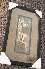 ADORABLE GIRAFFE Matted Art by Ruane Manning WOOD FRAME "Young & Curious PRINT
