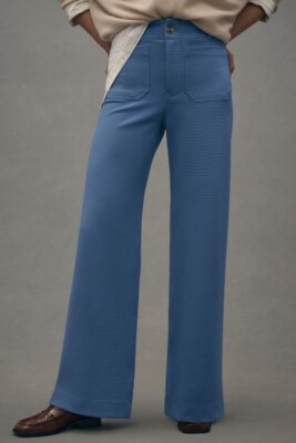 Anthropologie Colette Full Length Pants Wide Leg Maeve Knit Blue