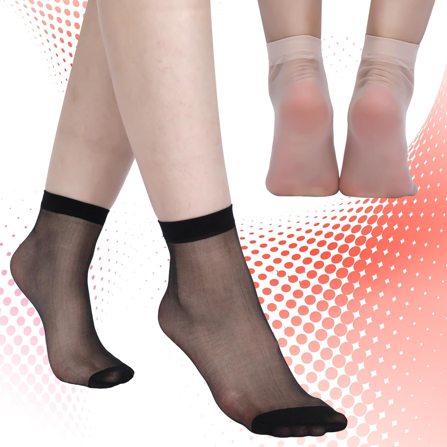 40 Pairs Women's Nylon Ankle Socks, 20D Nude Stocking Thin Sheer