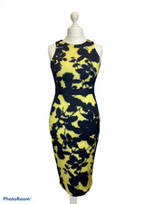 Coast Navy & Yellow Scuba Abstract Floral Print Panel Shift Dress Size 12 Chic