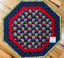 NWT Handmade CHERRY LOVER'S Octagon Quilted Table Topper Home Decor 21 1/2"