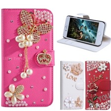 For iPhone 14 13 Pro Max 12 11 XS XR Handmade Cute Diamond Leather Wallet Case
