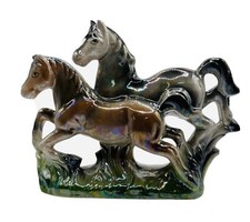 Vintage Iridescent Beautiful Running Horses figurine  MCM from Japan-small chip