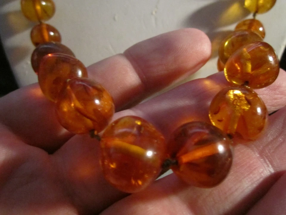 GENUINE BALTIC AMBER BEADED NECKLACE GRADUATED 22" - 14K GOLD CLASP - OFC-T3 - Image 2 of 4