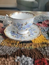 Aynsley England Blue & Yellow Flowers Pattern Fine Bone China TeaCup & Saucer 31