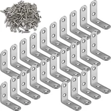 24Pcs L Bracket Corner Braces Stainless Steel 40x40mm Small Shelf Bracket for...